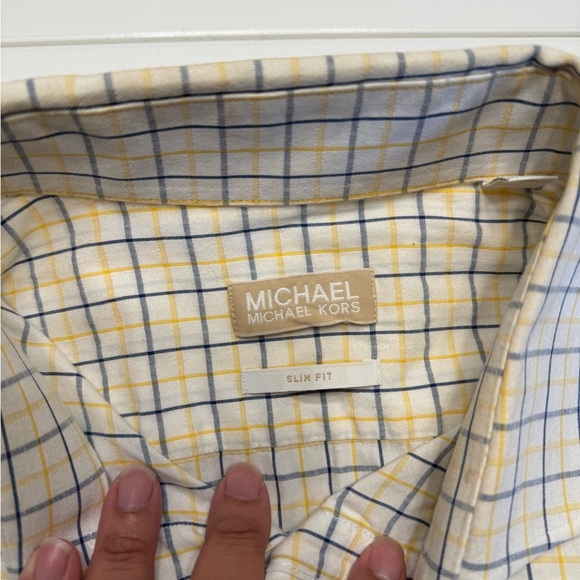 Men's Michael Kors Checkered Shirt in Yellow and Blue - Picture 3 of 3